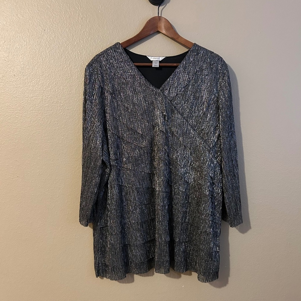 Sparkly Silver Ruffled Cocktail Dress Cj Banks 3X Dress